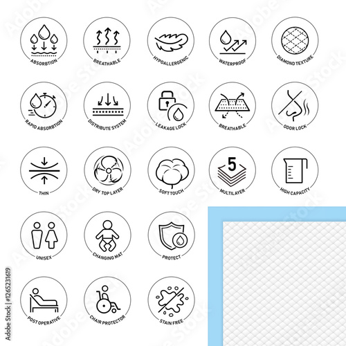 Disposable changing mat set icons. The outline icons are well scalable and editable. Contrasting elements are good for different backgrounds. EPS10.