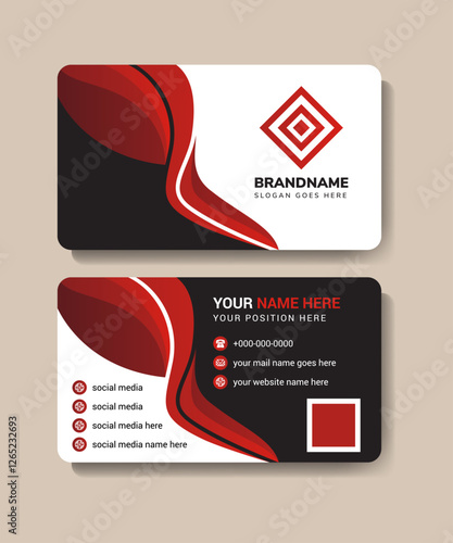 Visit card with dark red gradient wavy detailed. duoble side face business card on horizontal layout. Creative and Clean Business Card Template. Colored wave design, Simple solid abstract geometric photo