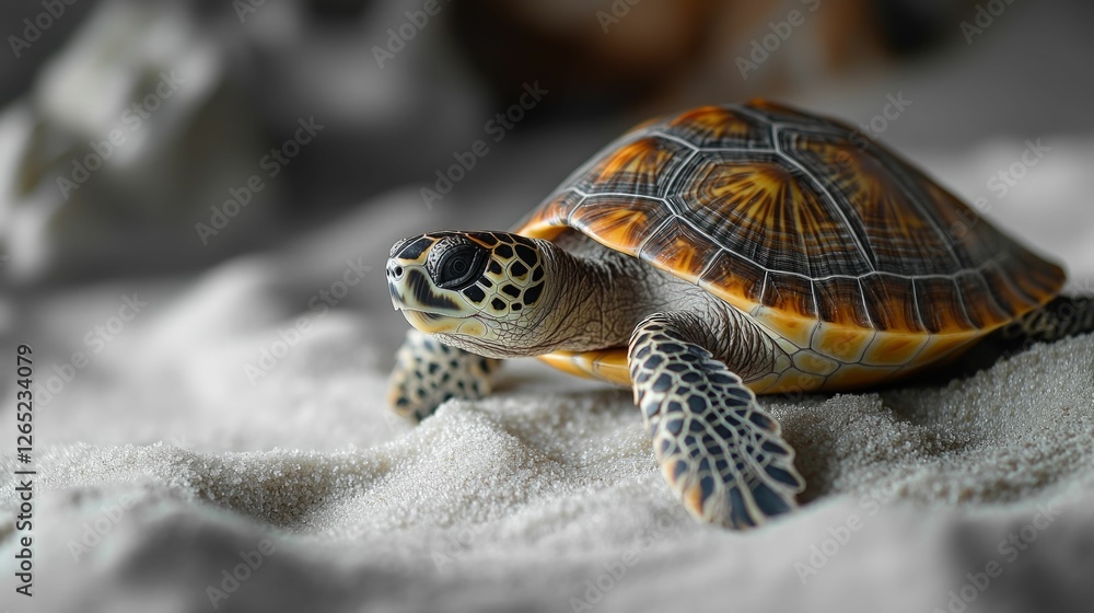 Obraz premium Adorable sea turtle crawls on sandy beach