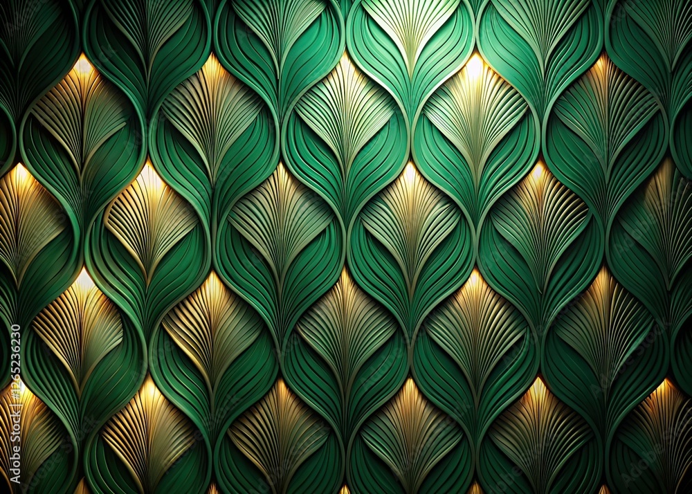 Surreal Green Background with Wavy Lines - Art Deco Style Surreal Green Background with Wavy Lines - Art Deco Style