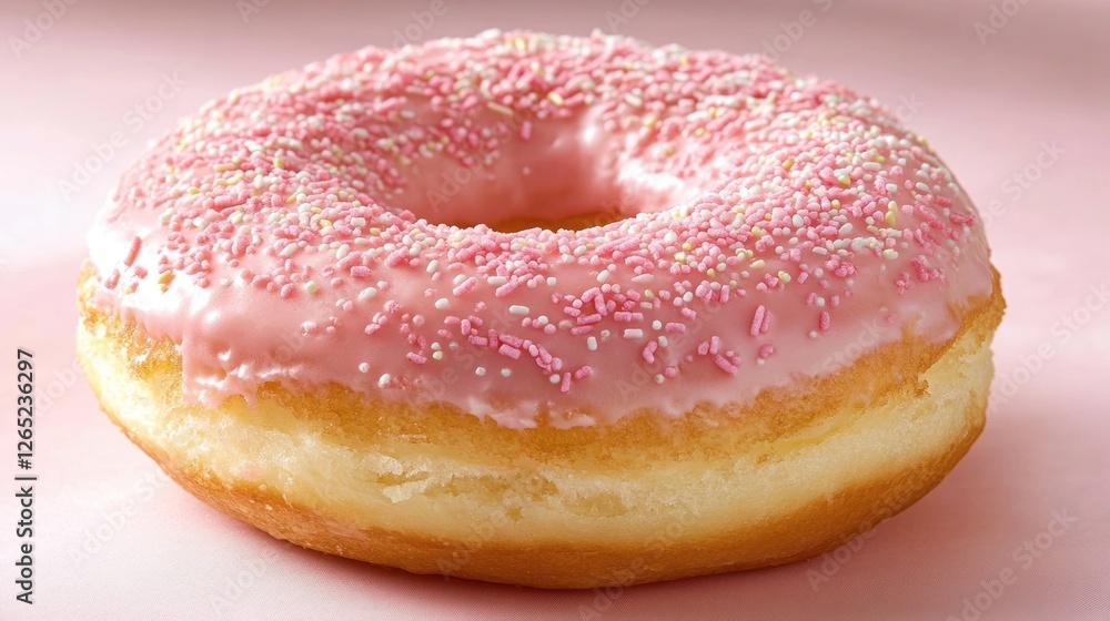 Delicious Pink Donut with Sprinkles Isolated on a Pink Background Delicious Pink Donut with Sprinkles Isolated on a Pink Background