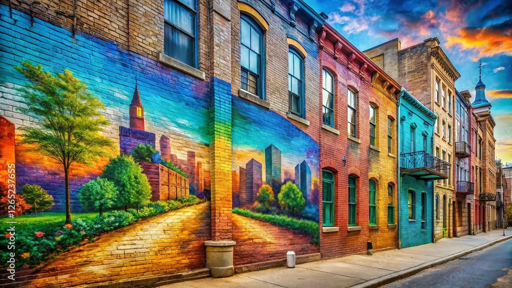 Naklejka premium Vibrant Street Art Mural on Urban Wall - Rule of Thirds Composition
