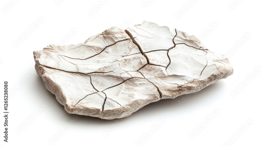 Cracked clay fragment, studio shot, white background, texture Cracked clay fragment, studio shot, white background, texture
