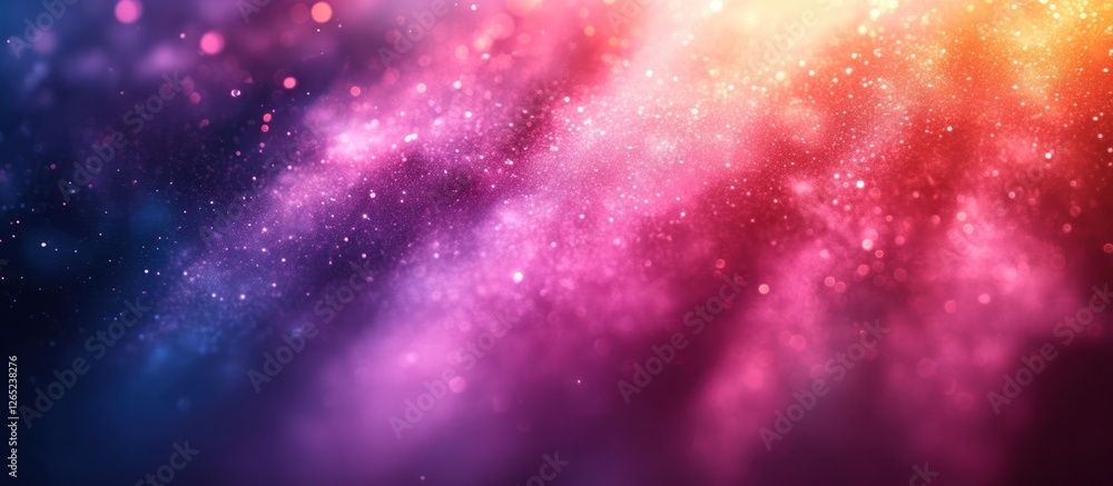 Fototapeta premium Abstract colorful nebula background with glowing particles and bokeh effect.