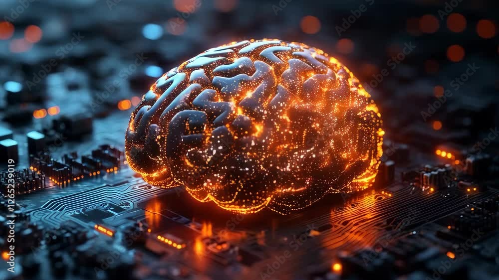 Stunning visual representation of artificial intelligence inspired by human brain on a digital circuit board Stunning visual representation of artificial intelligence inspired by human brain on a digital circuit board