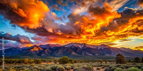 Vibrant Sunset over Sangre de Cristo Mountains, Santa Fe, New Mexico