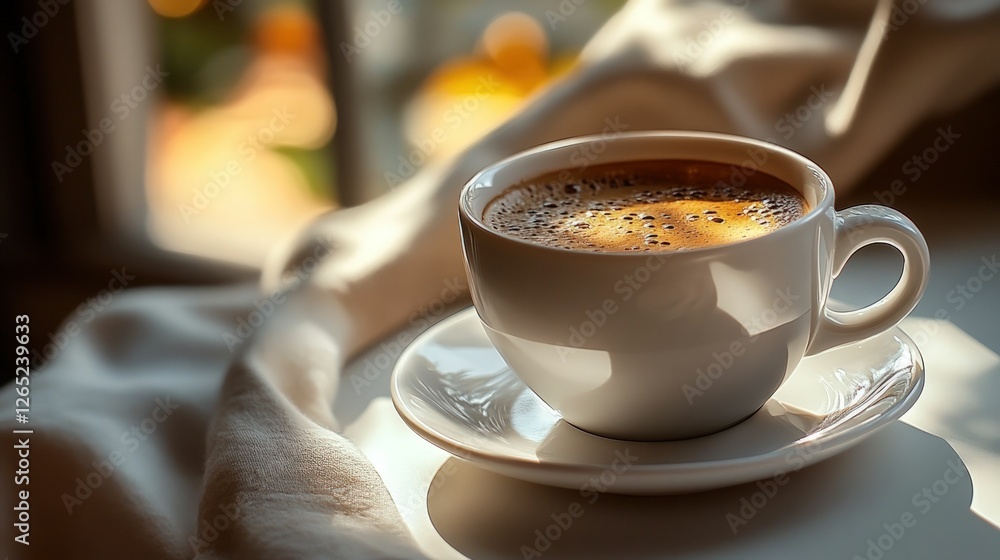 Fototapeta premium Warm morning coffee sunlight window view