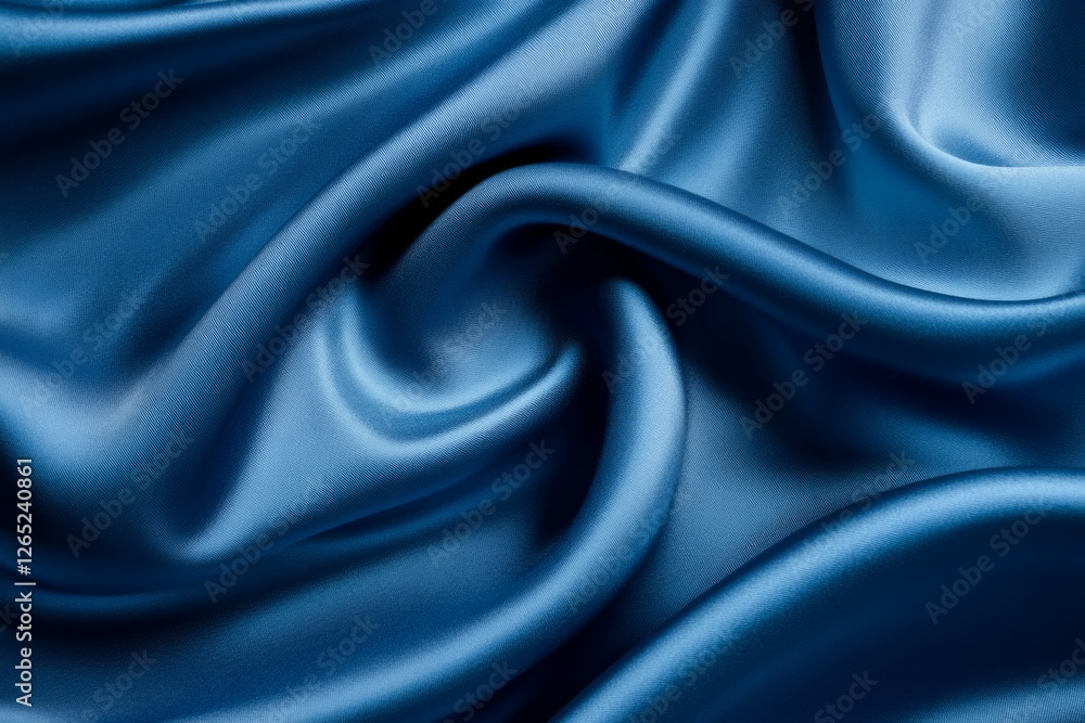 Fototapeta premium Luxurious blue silk fabric with flowing waves. AI generated