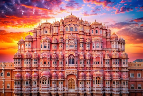 Vibrant Watercolor Hawa Mahal: Jaipur Palace Architectural Masterpiece photo