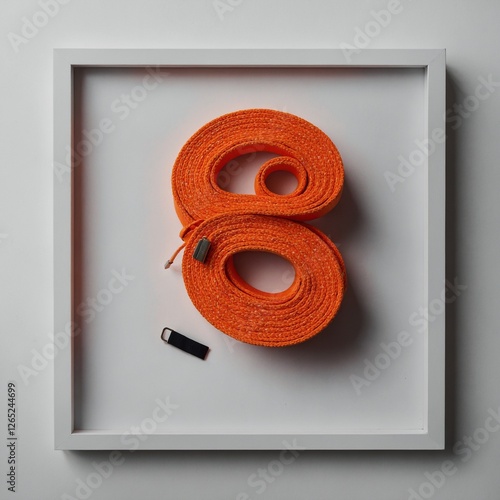 A neon orange belt coiled neatly in the centre of a pure white frame.