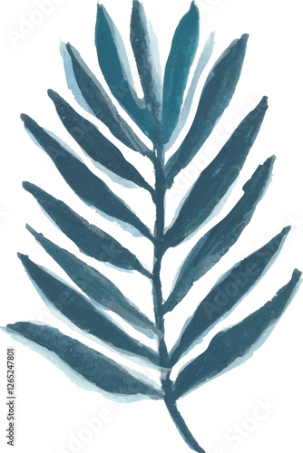 Teal navy hand drawn Watercolor Leaf