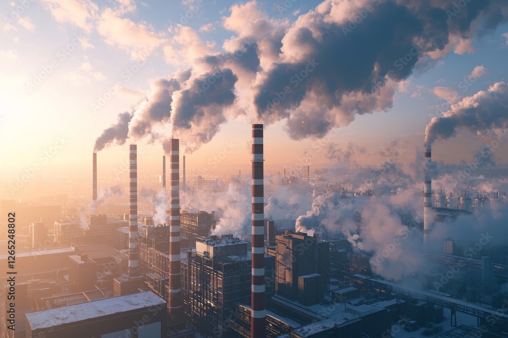A modern factory with smoke stacks A modern factory with smoke stacks