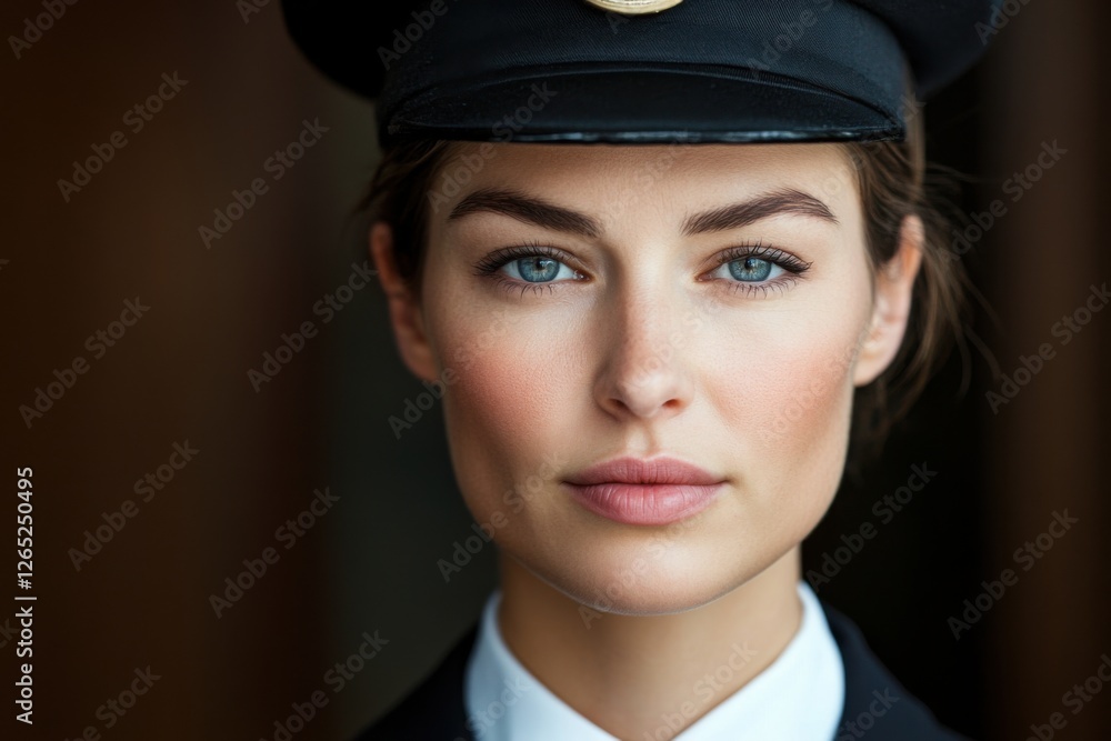 Female bailiff stands guard at courtroom entrance with serious demeanor during proceedings Female bailiff stands guard at courtroom entrance with serious demeanor during proceedings