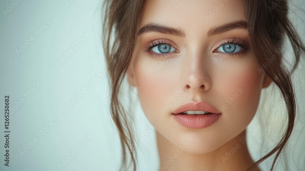 Fototapeta premium Woman's face, beauty portrait, studio, soft light, skincare