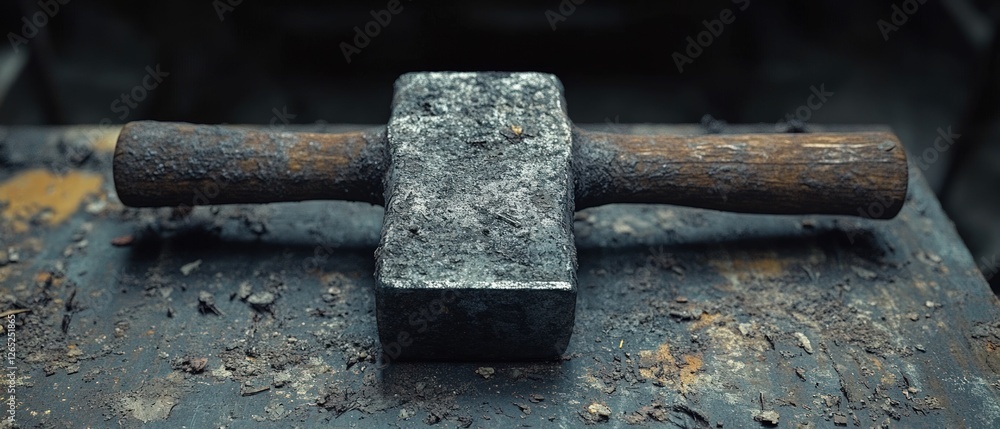 Worn blacksmiths hammer rests on anvil Worn blacksmiths hammer rests on anvil