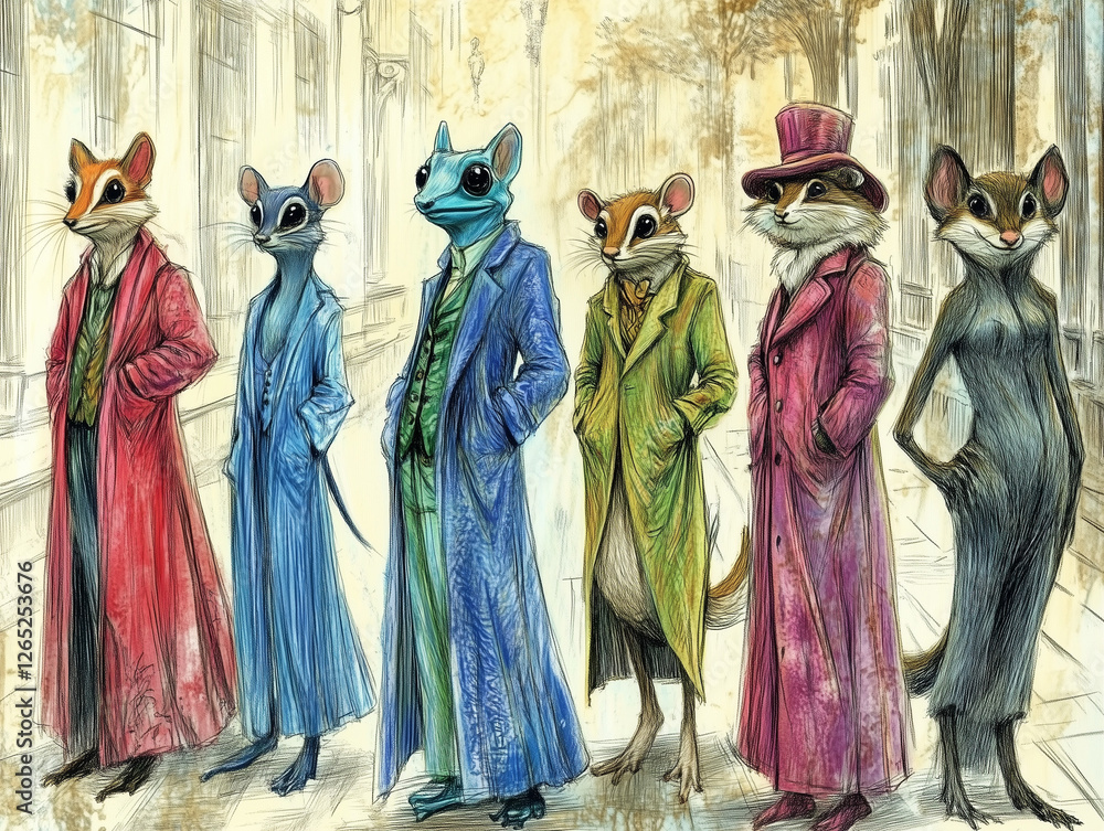 Fototapeta premium Elegant mice wearing coats