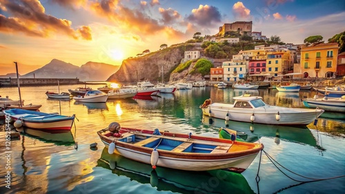 Vintage Ischia Island: Boats Moored at Casamicciola Terme Marina photo