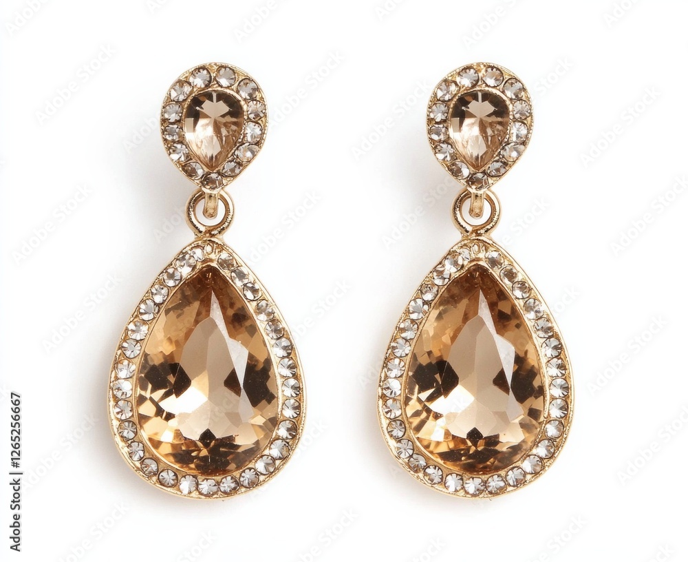 Elegant gold teardrop earrings with sparkling gemstones Elegant gold teardrop earrings with sparkling gemstones
