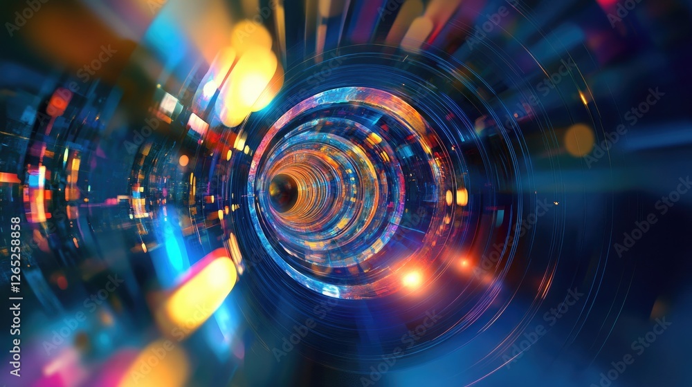 Obraz premium Abstract Colorful Digital Tunnel: A Journey Through Neon Lights and Vibrant Circles