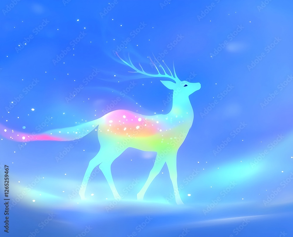 A pure white male deer adorned with pastel spots that radiate nobility A pure white male deer adorned with pastel spots that radiate nobility