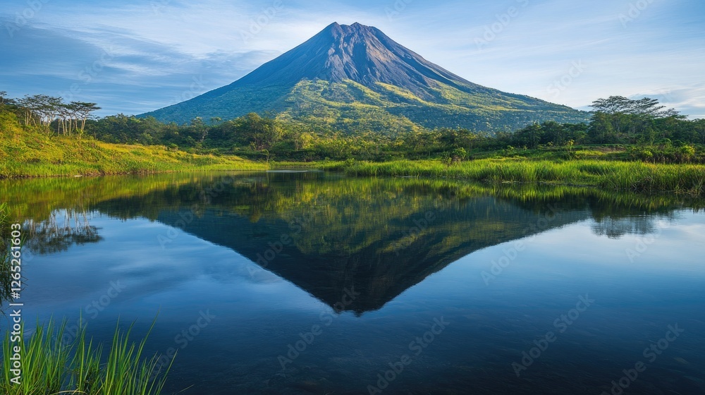 Majestic Volcano Reflected in Serene Lake Majestic Volcano Reflected in Serene Lake