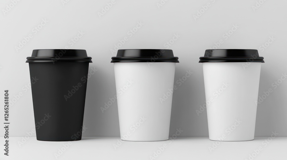 Mockup Three Coffee Cups, Studio, White Background Mockup Three Coffee Cups, Studio, White Background