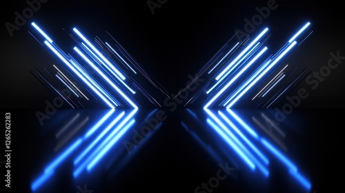 Glowing Blue Neon Arrows Dark Studio Background