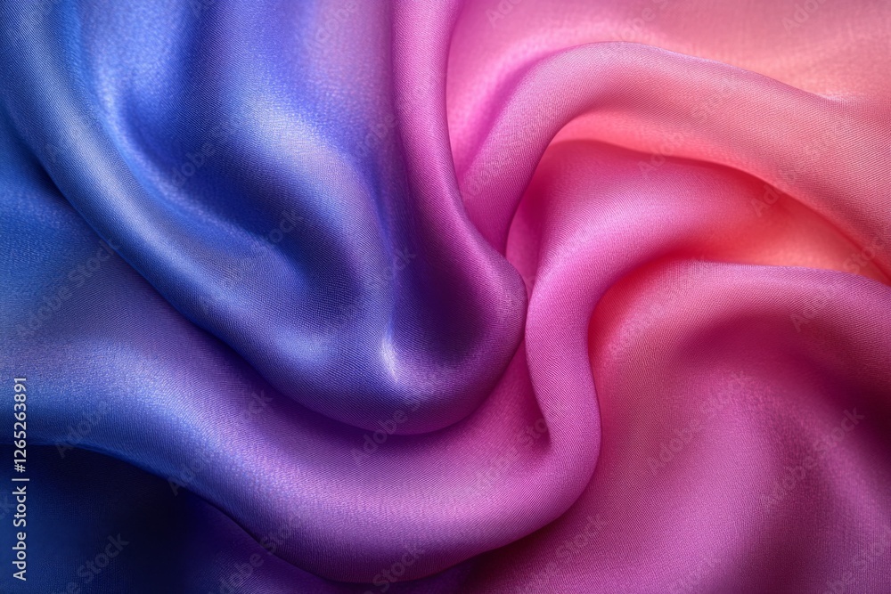 Obraz premium Close-up of soft silk fabric with smooth flowing folds in purple hues