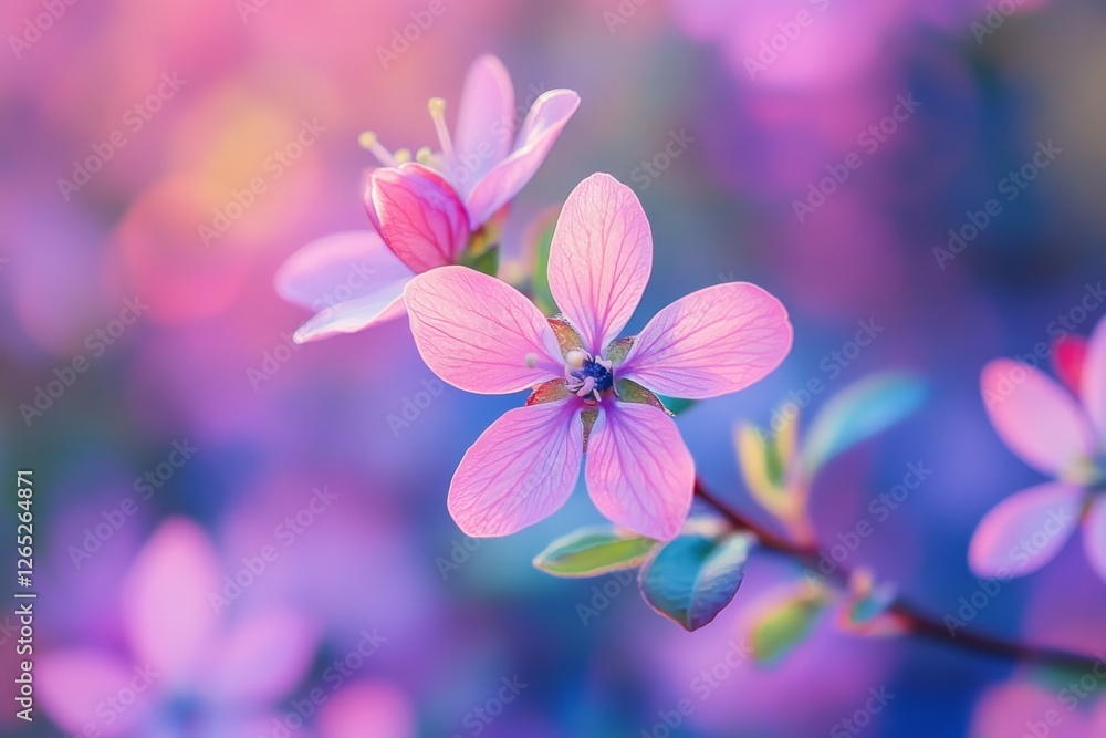 Soft pink flowers blooming on a delicate branch in spring Soft pink flowers blooming on a delicate branch in spring