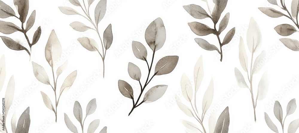 Fototapeta premium Neutral Watercolor Seamless Pattern, Delicate Botanical Illustration, Minimalist Floral Design