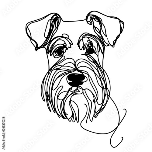 Miniature Schnauzer breed Dog Continuous one line drawing, inimalist vector illustration design on white background. Simple line modern graphic style. Hand drawn graphic concept