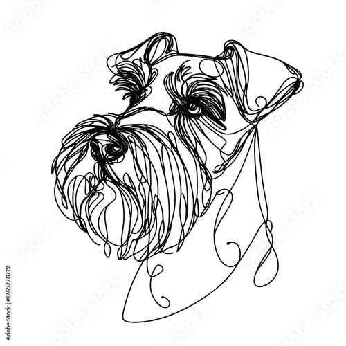 Miniature Schnauzer breed Dog Continuous one line drawing, inimalist vector illustration design on white background. Simple line modern graphic style. Hand drawn graphic concept