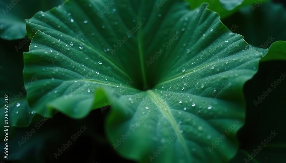Obraz premium Green Leaf Macro with Water Droplets Sparkling in Natural Light