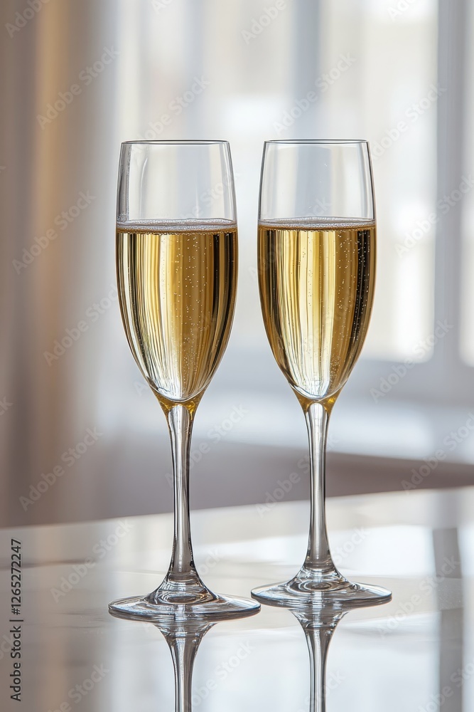 glass of champagne on christmas festive table, Generative AI, glass of champagne on christmas festive table, Generative AI,