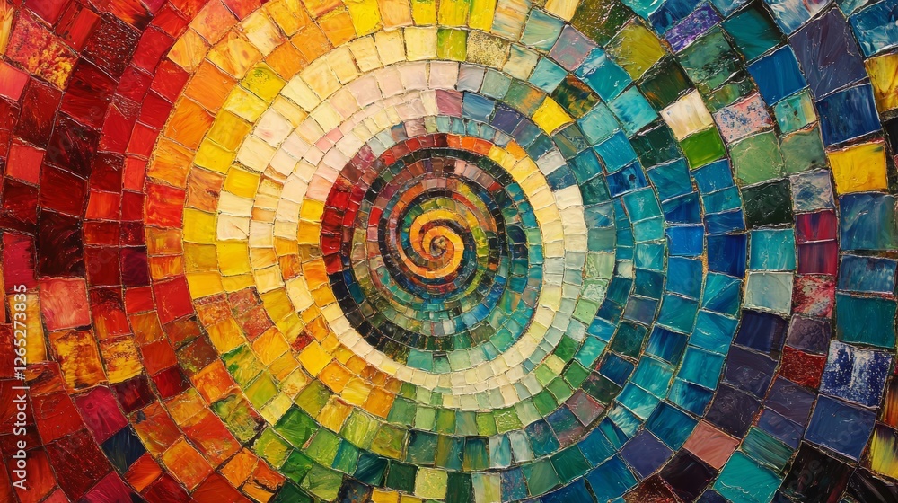 Fototapeta premium A Spiraling Mosaic of Colorful Tiles in a Vortex Formation
