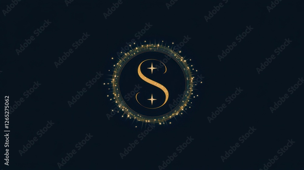 Fototapeta premium Golden 'S' logo sparkle, dark background