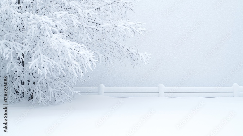 Fototapeta premium Snowy Winter Tree and Fence Landscape