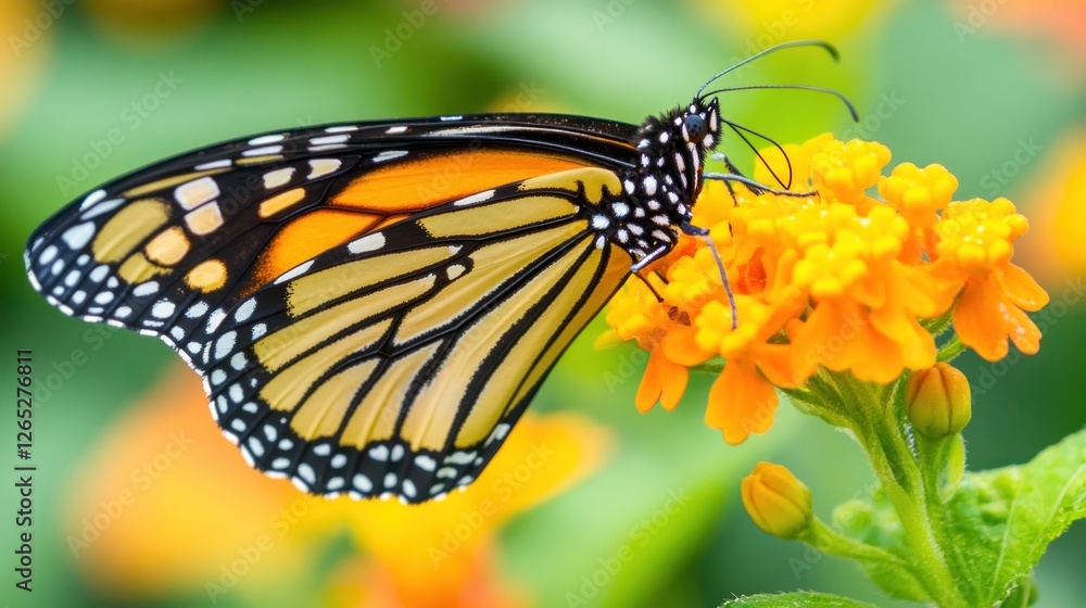 Naklejka premium Monarch Butterfly Feeding Garden Flower