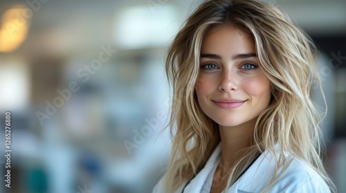 Wallpaper Mural Compassionate female healthcare professional in a white coat, embodying care and dedication in her role. Torontodigital.ca