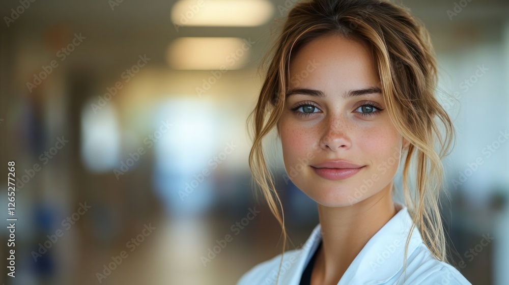 Compassionate female healthcare professional in a white coat, embodying care and dedication in her role. Compassionate female healthcare professional in a white coat, embodying care and dedication in her role.