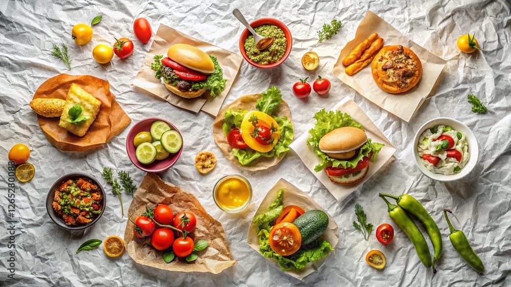 Fototapeta premium White Crumpled Paper Background Texture Set for Food Photography - High-Resolution Images