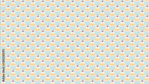 サクランボとクリームのプリンのイラスト、パターン