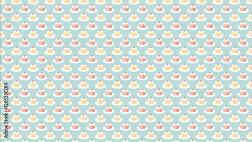 サクランボとクリームのプリンのイラスト、パターン