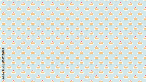 サクランボとクリームのプリンのイラスト、パターン