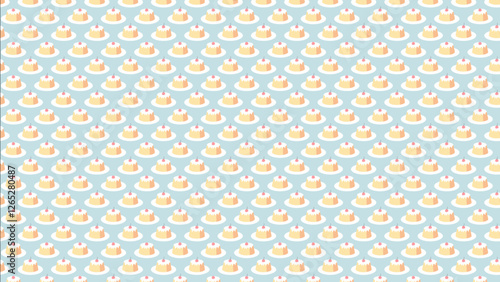 サクランボとクリームのプリンのイラスト、パターン