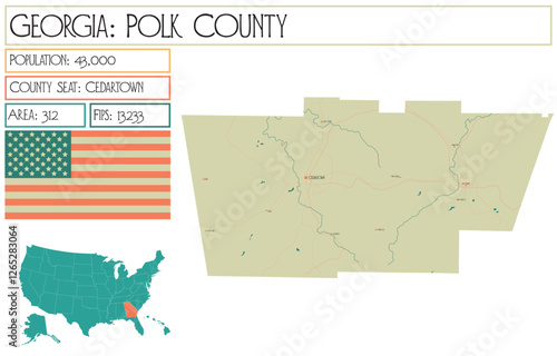 Large and detailed map of Polk County in Georgia USA.
