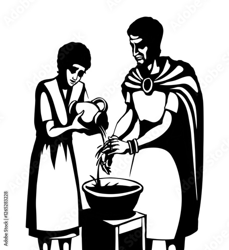 Photography Vector drawing. Pilat washes his gands