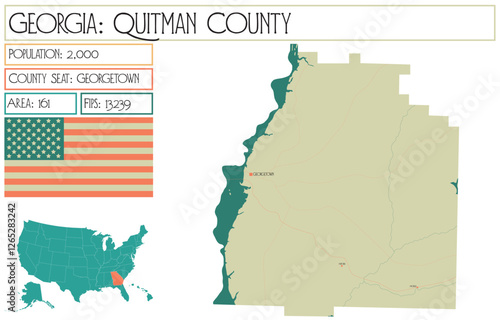 Large and detailed map of Quitman County in Georgia USA.
