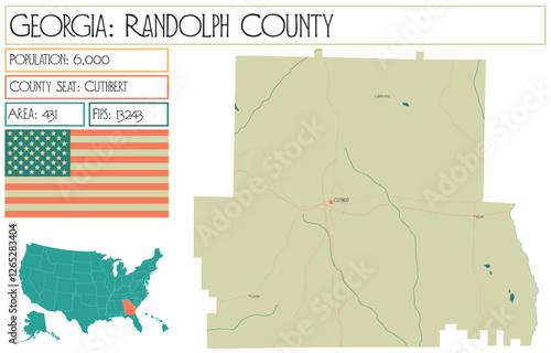 Large and detailed map of Randolph County in Georgia USA.