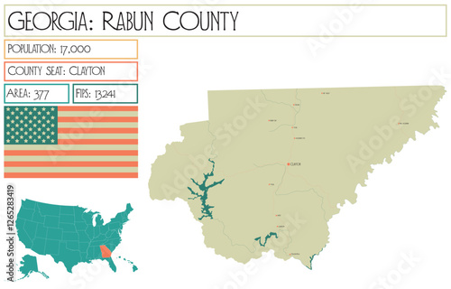 Large and detailed map of Rabun County in Georgia USA.
